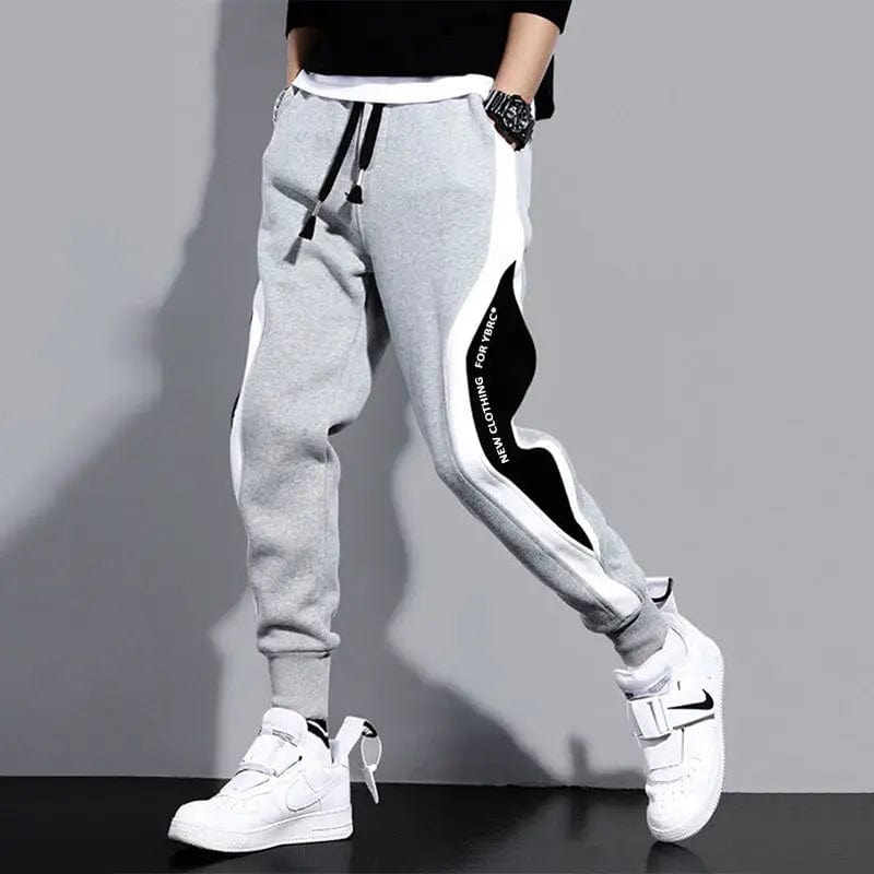 Autumn Men's Wide Loose Casual Pants Mens Patchwork Nine - point Sports Elastic Rope Breathable Tie - foot Trousers - SHOWLU FASHION STORE
