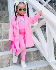 Autumn Winter Girls' Jackets Casual Coat T-shirt Tight Pants 3 pcs Set Warm Long Coat Kids Clothing Girls Clothes For 3 4 5 6 7 - SHOWLU FASHION STORE