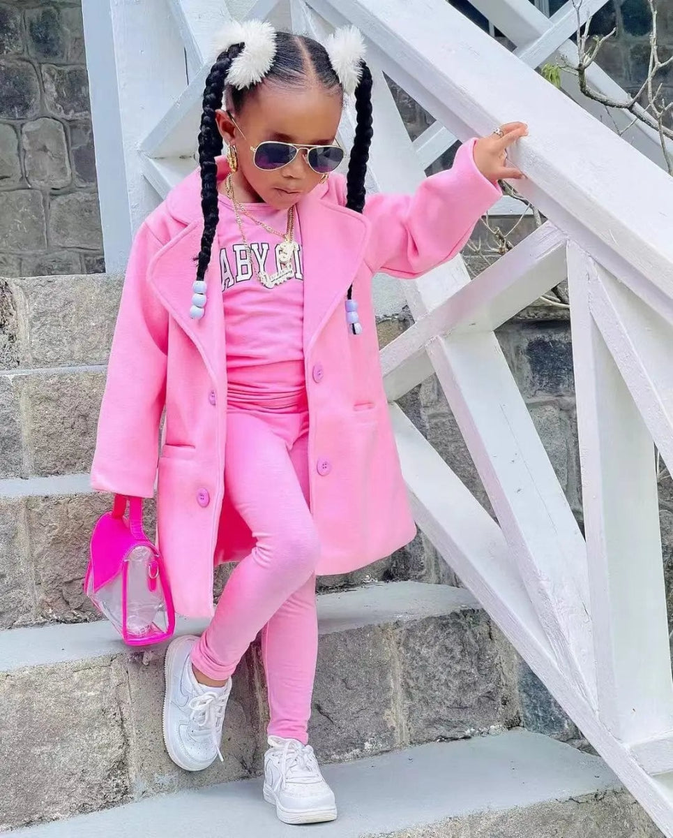 Autumn Winter Girls' Jackets Casual Coat T-shirt Tight Pants 3 pcs Set Warm Long Coat Kids Clothing Girls Clothes For 3 4 5 6 7 - SHOWLU FASHION STORE