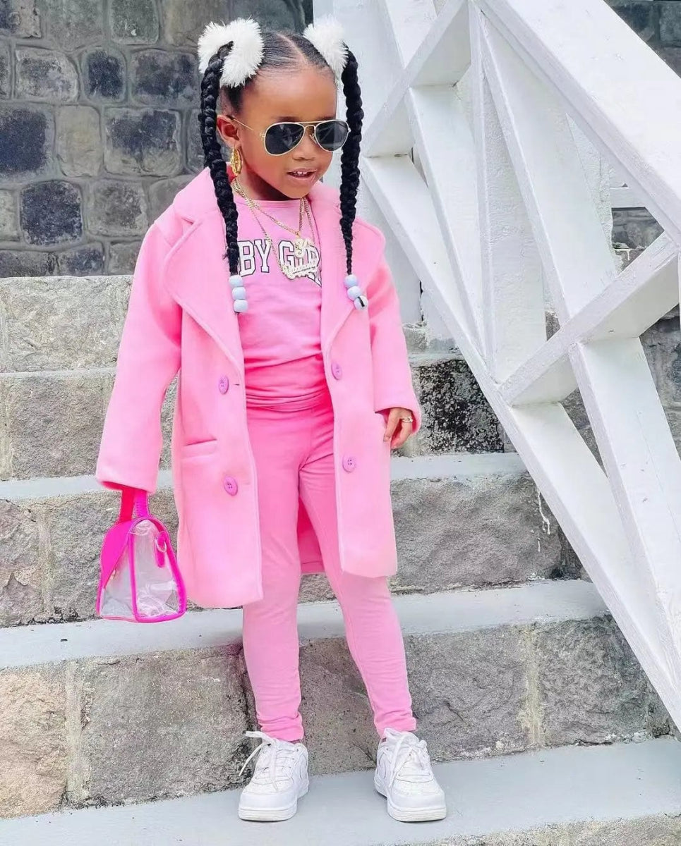 Autumn Winter Girls' Jackets Casual Coat T-shirt Tight Pants 3 pcs Set Warm Long Coat Kids Clothing Girls Clothes For 3 4 5 6 7 - SHOWLU FASHION STORE