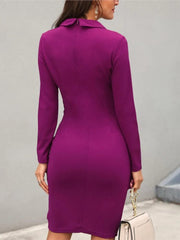 Autumn Winter Office Lady Dress Fashion Notchet Neck Long Sleave Slim Midi Pencil Dresses Women Elegant Bodycon Work Dress - SHOWLU FASHION STORE