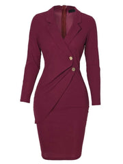 Autumn Winter Office Lady Dress Fashion Notchet Neck Long Sleave Slim Midi Pencil Dresses Women Elegant Bodycon Work Dress - SHOWLU FASHION STORE