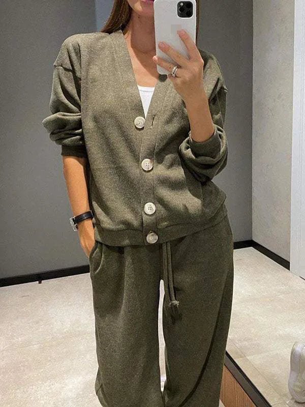 Autumn Winter Women's Clothing Fashion Single Breasted Casual Sports Suit Cardigan Top Lace Up Pants Two - piece Set Women - SHOWLU FASHION STORE