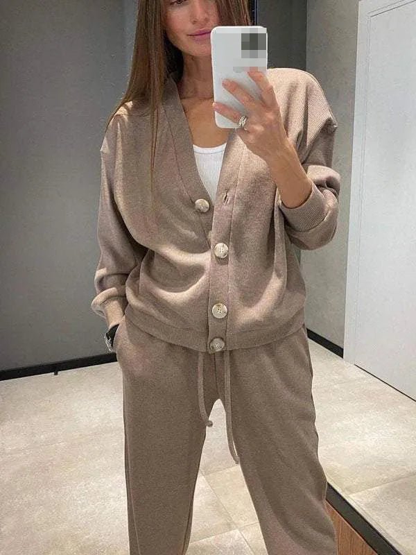 Autumn Winter Women's Clothing Fashion Single Breasted Casual Sports Suit Cardigan Top Lace Up Pants Two - piece Set Women - SHOWLU FASHION STORE