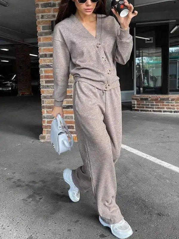 Autumn Winter Women's Clothing Fashion Single Breasted Casual Sports Suit Cardigan Top Lace Up Pants Two - piece Set Women - SHOWLU FASHION STORE