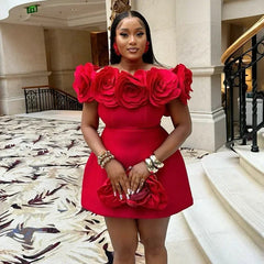 Autumn/winter New Fashion Design Sense Three - dimensional Flower High Waist A - line Short Dress Holiday Party Pleated Dress Retro - SHOWLU FASHION STORE