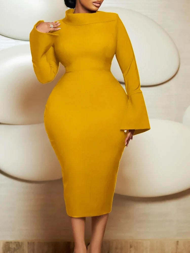 Autumn/Winter New Long Sleeve Bag Hip Style OL Diagonal Collar Solid Color Large African Dress Christmas Party Bodycon Dresses - SHOWLU FASHION STORE
