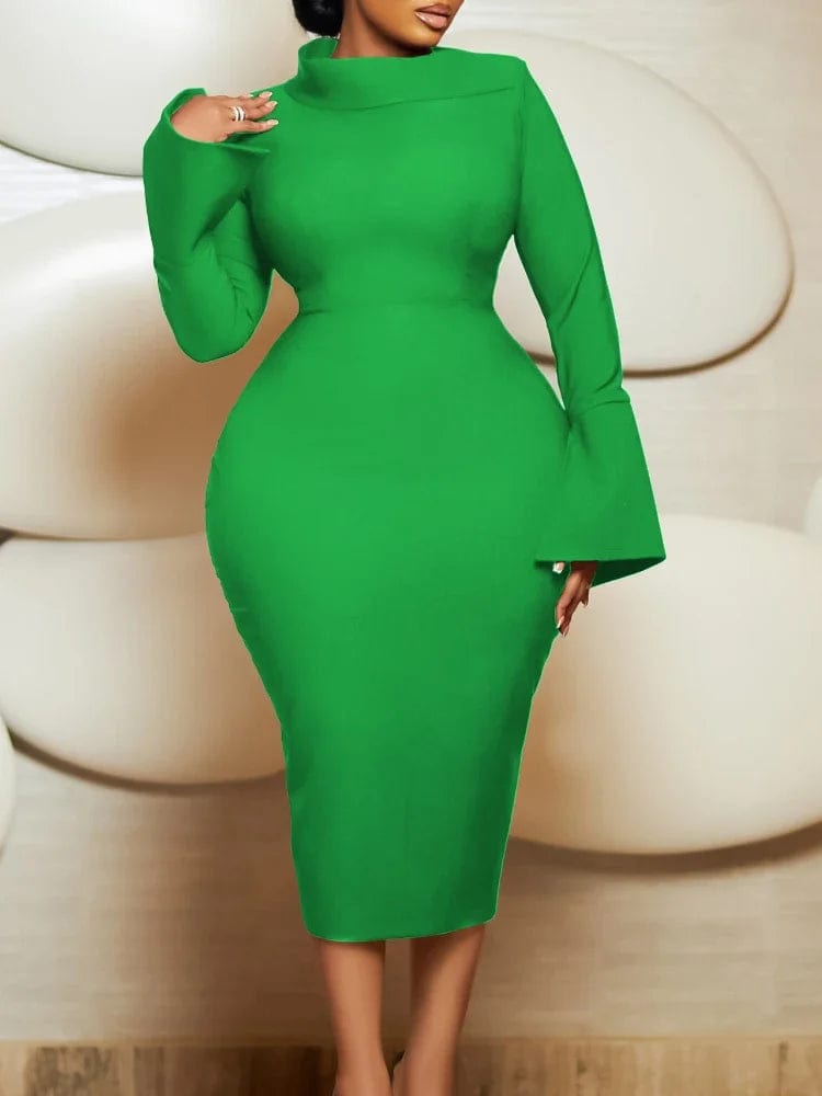 Autumn/Winter New Long Sleeve Bag Hip Style OL Diagonal Collar Solid Color Large African Dress Christmas Party Bodycon Dresses - SHOWLU FASHION STORE