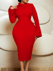 Autumn/Winter New Long Sleeve Bag Hip Style OL Diagonal Collar Solid Color Large African Dress Christmas Party Bodycon Dresses - SHOWLU FASHION STORE