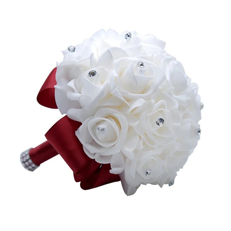 AYiCuthia boeket zijde bloemen Bridesmaid Wedding Foamflowers White Rose Bridal bouquet White Satin Romantic Wedding bouquet S21 - SHOWLU FASHION STORE