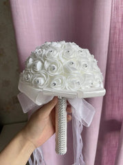 AYiCuthia boeket zijde bloemen Bridesmaid Wedding Foamflowers White Rose Bridal bouquet White Satin Romantic Wedding bouquet S21 - SHOWLU FASHION STORE