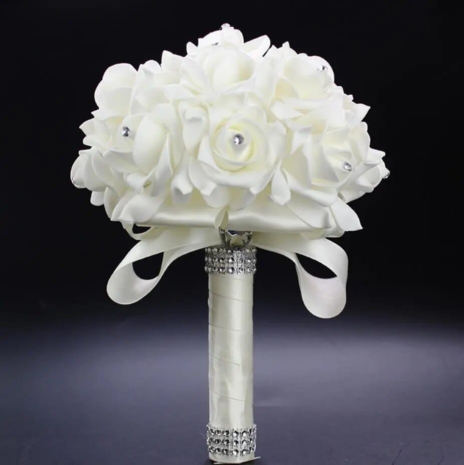 AYiCuthia boeket zijde bloemen Bridesmaid Wedding Foamflowers White Rose Bridal bouquet White Satin Romantic Wedding bouquet S21 - SHOWLU FASHION STORE