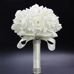 AYiCuthia boeket zijde bloemen Bridesmaid Wedding Foamflowers White Rose Bridal bouquet White Satin Romantic Wedding bouquet S21 - SHOWLU FASHION STORE