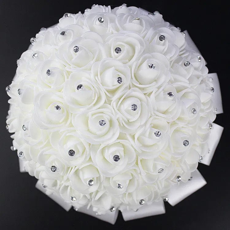 AYiCuthia boeket zijde bloemen Bridesmaid Wedding Foamflowers White Rose Bridal bouquet White Satin Romantic Wedding bouquet S21 - SHOWLU FASHION STORE