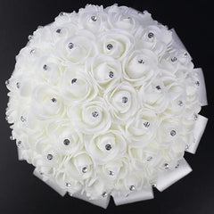 AYiCuthia boeket zijde bloemen Bridesmaid Wedding Foamflowers White Rose Bridal bouquet White Satin Romantic Wedding bouquet S21 - SHOWLU FASHION STORE