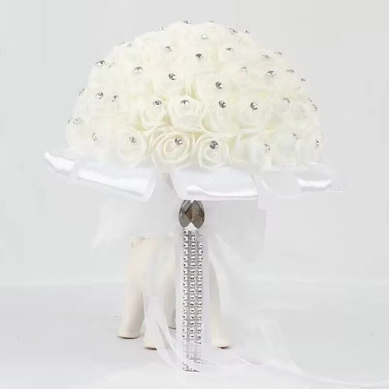 AYiCuthia boeket zijde bloemen Bridesmaid Wedding Foamflowers White Rose Bridal bouquet White Satin Romantic Wedding bouquet S21 - SHOWLU FASHION STORE