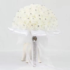 AYiCuthia boeket zijde bloemen Bridesmaid Wedding Foamflowers White Rose Bridal bouquet White Satin Romantic Wedding bouquet S21 - SHOWLU FASHION STORE