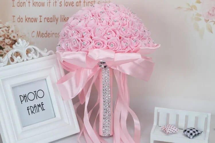 AYiCuthia boeket zijde bloemen Bridesmaid Wedding Foamflowers White Rose Bridal bouquet White Satin Romantic Wedding bouquet S21 - SHOWLU FASHION STORE