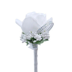 AYiCuthia boeket zijde bloemen Bridesmaid Wedding Foamflowers White Rose Bridal bouquet White Satin Romantic Wedding bouquet S21 - SHOWLU FASHION STORE