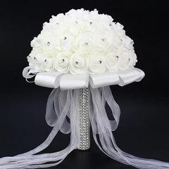 AYiCuthia boeket zijde bloemen Bridesmaid Wedding Foamflowers White Rose Bridal bouquet White Satin Romantic Wedding bouquet S21 - SHOWLU FASHION STORE