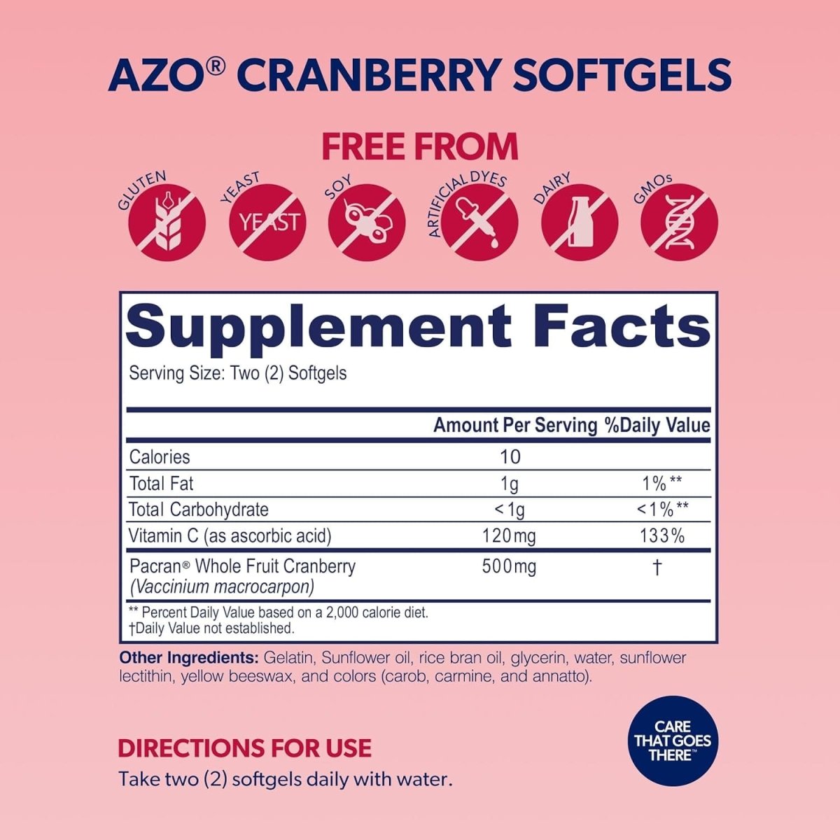 AZO Cranberry Supplement, Made with Concentrated Whole Fruit Cranberry Powder to Help Cleanse and Protect the Urinary Tract*, Sugar Free Cranberry Pills, Non - GMO, 100 Softgels - SHOWLU FASHION STORE