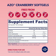 AZO Cranberry Supplement, Made with Concentrated Whole Fruit Cranberry Powder to Help Cleanse and Protect the Urinary Tract*, Sugar Free Cranberry Pills, Non - GMO, 100 Softgels - SHOWLU FASHION STORE