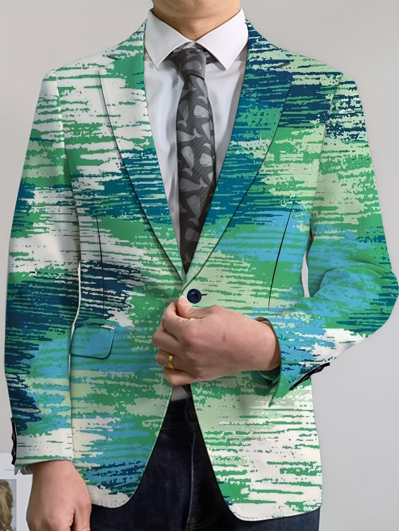 [Four-Season Party Blazer] Four-Season Regular Fit Men's Party Blazer - Stripes Print/Animal Print Notched Lapel, Fashion Suit Top With Button Details SHOWLU FASHION STORE
