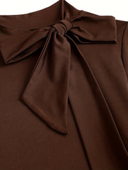 Elegant Long-Sleeve Mermaid Dress with a High Collar And Bow Tie, Fitted for Gatherings And Accentuating Curves.
