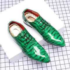 Men'S Fashion Blue Ripple Glossy Dress Shoes, Casual Business Style, All-Season Low Top Lace-Up, Pointed Toe, Upper/Inner, Rubber Sole, England-Inspired Design SHOWLU FASHION STORE