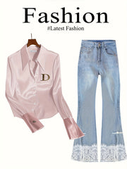 Women's Formal Shirt - Stylish, Sophisticated | Metallic Accents, Zipper Design, Logo Detail for Commuting & Official Events
