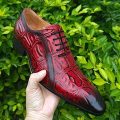 [Trendy Derby Shoes] Comfy Non Slip Men's Trendy Top Upper Derby Shoes - Lace Up Rubber Sole Formal Shoes for Outdoor Activities, Oxford, Print Design, Wedding SHOWLU FASHION STORE