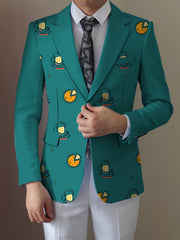 Men'S Casual Food Cartoon Pattern Suit, Polyester 95% Elastane 5%, All-Season Lapel Collar Blazer with Button Details, Regular Fit Woven Fabric SHOWLU FASHION STORE