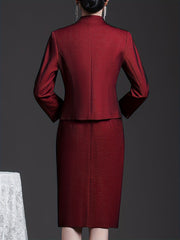 Wine Red Two-piece Dress Set Elegant Slim, Long Sleeve Coat Embroidered Top And Sleeveless Sundress Women SHOWLU FASHION STORE