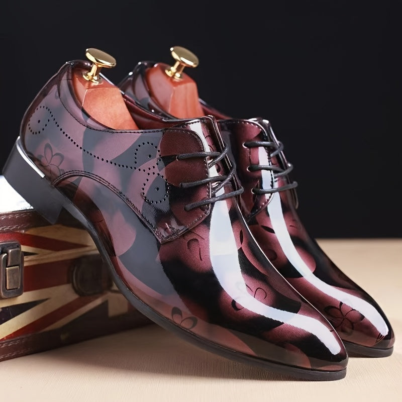 Men's Fashion Floral Pattern Pointed Toe Faux Oxfords - 1pair Low Top Dress Shoes, Casual Rock Style, All-Season Slip-On Lace-Up - Durable Rubber Sole for Wedding, Party, Business, Tuxedo SHOWLU FASHION STORE