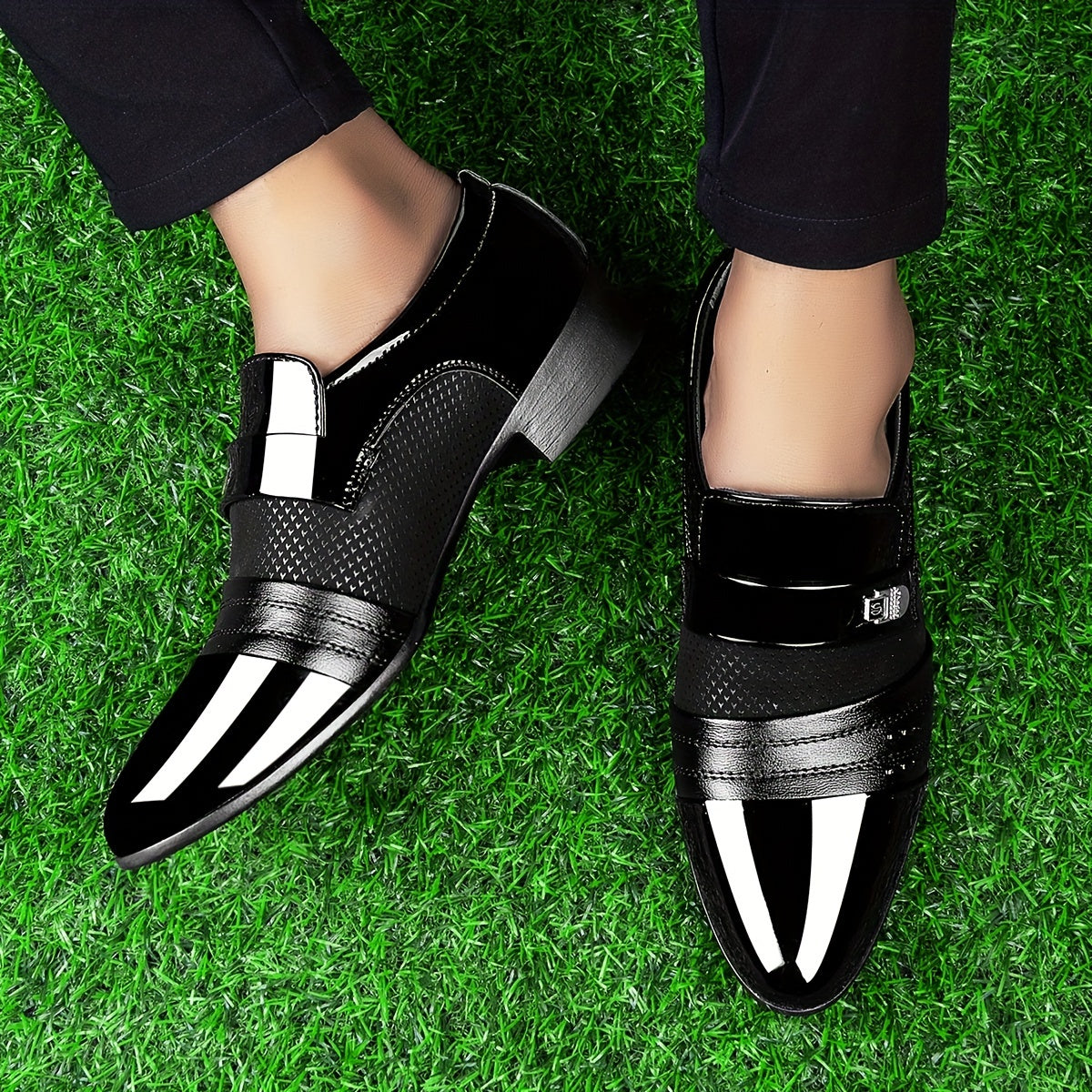 All-Season Solid Striped Plaid Pattern Men's Fashion Dress Shoes - Low Top Slip-On Loafers with Rubber Sole, Microfiber Insole, Synthetic Lining - Business Style for Party, Wedding, England Events SHOWLU FASHION STORE
