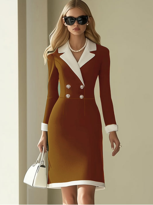 Women's Elegant Office to Party Dress - Structured Business suit-like with Button Front, Chest Buttons, and Flared Hem - Formal & Casual Outfits - Easy Hand Wash Care - Women's Professional & Formal Attire