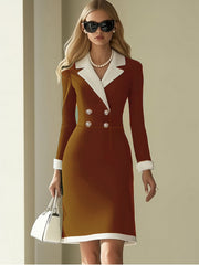 Women's Elegant Office to Party Dress - Structured Business suit-like with Button Front, Chest Buttons, and Flared Hem - Formal & Casual Outfits - Easy Hand Wash Care - Women's Professional & Formal Attire