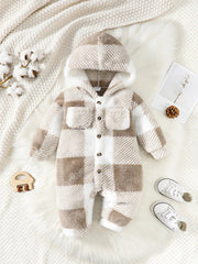 Baby Boys and Girls Plaid Romper Hooded Long Sleeved Plush Jumpsuit Winter Warm Bodysuit Clothes for Toddler Boy 3 - 24 Months - SHOWLU FASHION STORE