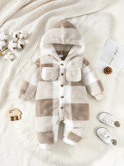Baby Boys and Girls Plaid Romper Hooded Long Sleeved Plush Jumpsuit Winter Warm Bodysuit Clothes for Toddler Boy 3 - 24 Months - SHOWLU FASHION STORE