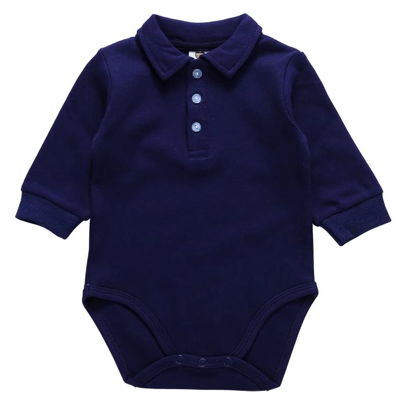 Baby clothes 100% cotton bodysuit 0 - 3Y autumn winter fashion one piece newborn outfit boy long sleeve polo collar jumpsuit white - SHOWLU FASHION STORE