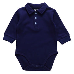 Baby clothes 100% cotton bodysuit 0 - 3Y autumn winter fashion one piece newborn outfit boy long sleeve polo collar jumpsuit white - SHOWLU FASHION STORE