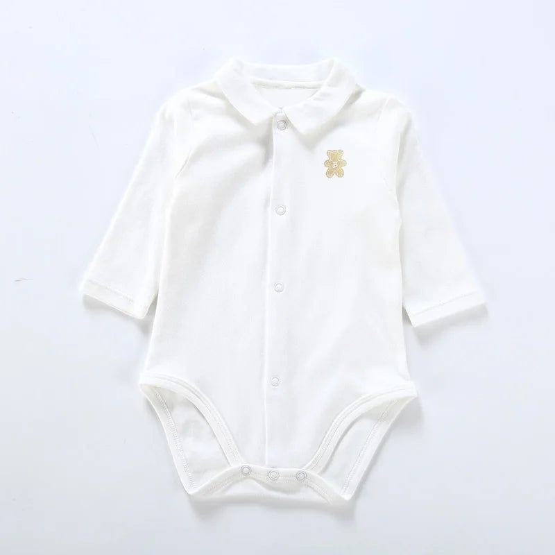 Baby clothes 100% cotton bodysuit 0 - 3Y autumn winter fashion one piece newborn outfit boy long sleeve polo collar jumpsuit white - SHOWLU FASHION STORE