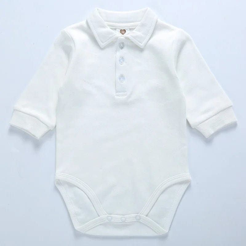 Baby clothes 100% cotton bodysuit 0 - 3Y autumn winter fashion one piece newborn outfit boy long sleeve polo collar jumpsuit white - SHOWLU FASHION STORE