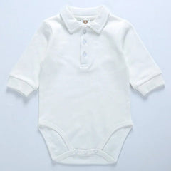 Baby clothes 100% cotton bodysuit 0 - 3Y autumn winter fashion one piece newborn outfit boy long sleeve polo collar jumpsuit white - SHOWLU FASHION STORE
