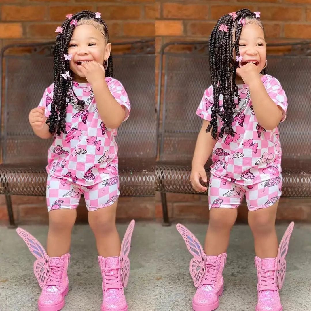 Baby Girl Summer Clothing Sets Short Sleeve Tops+Rainbow Color Shorts Kids Casual Clothes Children's Girls 2pcs Outfits 8Y - SHOWLU FASHION STORE