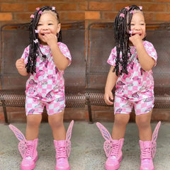 Baby Girl Summer Clothing Sets Short Sleeve Tops+Rainbow Color Shorts Kids Casual Clothes Children's Girls 2pcs Outfits 8Y - SHOWLU FASHION STORE
