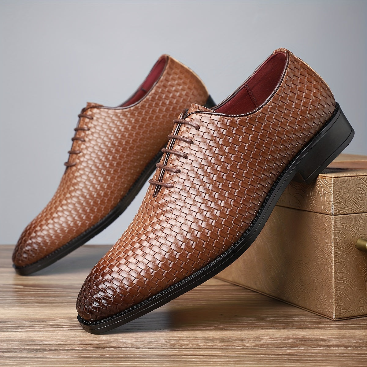 [Non Slip Rubber Sole Shoes] Plus Size Men's Whole-Cut Oxford Shoes, Comfy Non Slip Lace Up Casual Rubber Sole Formal Shoes, Men's Shoes For Banquet, Office, Business Occasion SHOWLU FASHION STORE