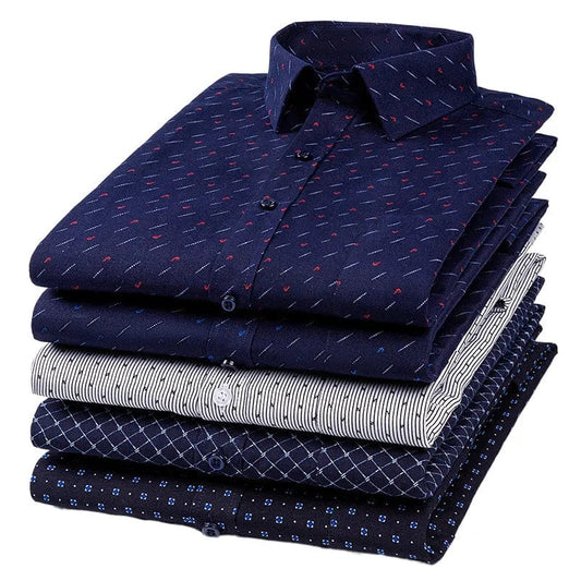 BAMBOOPLE Men's Long Sleeve Casual Shirts Fashion Print Standard Fit Button Soft Shirts For Man Office Business New AEchoice - SHOWLU FASHION STORE