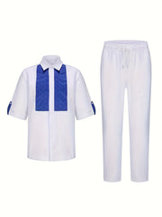 African ethnic style Men's casual suit printed shirt hem slit and rubber pants 2pcs set