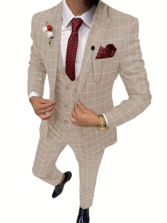 Mens Stylish 3pcs Suits Formal Events Groom Bestman Elegant Wedding Prom Party Dress Suit Casual Business Workwear Tuxedos Suits SHOWLU FASHION STORE